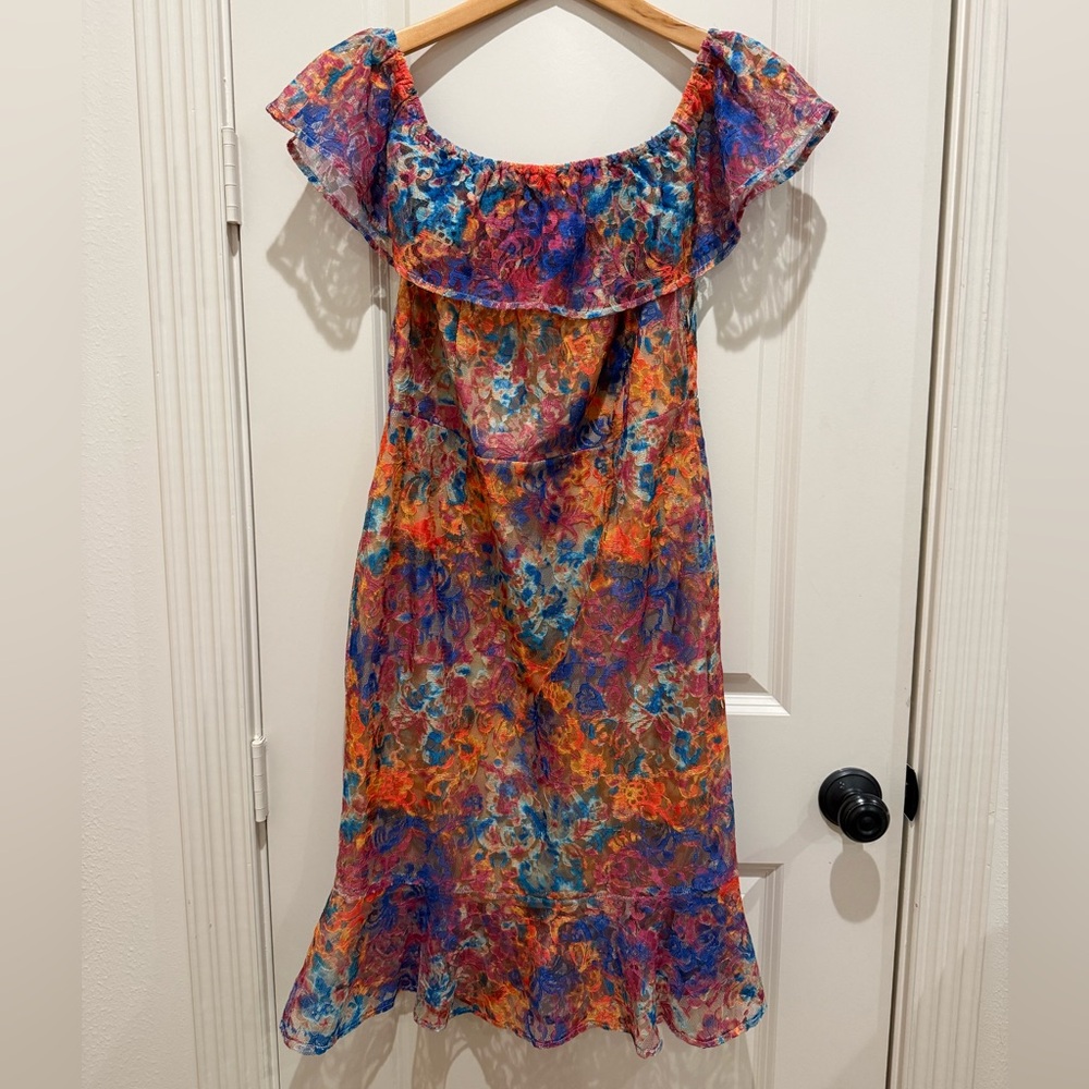 New York & Company Multicolor off the shoulder Lace Dress